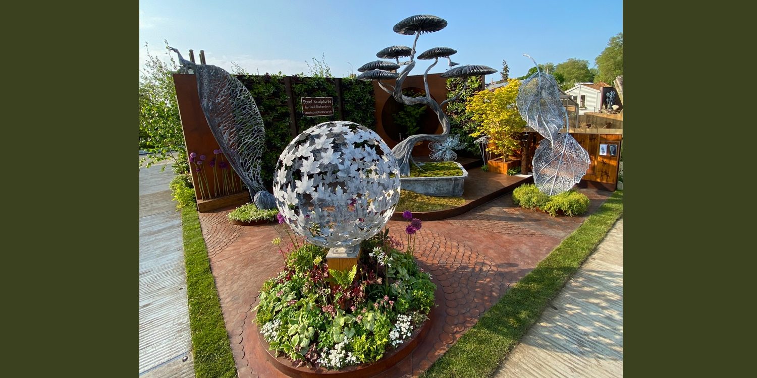 Garden Steel sculptures 2023 RHS Chelsea Flower Show trade stand.
